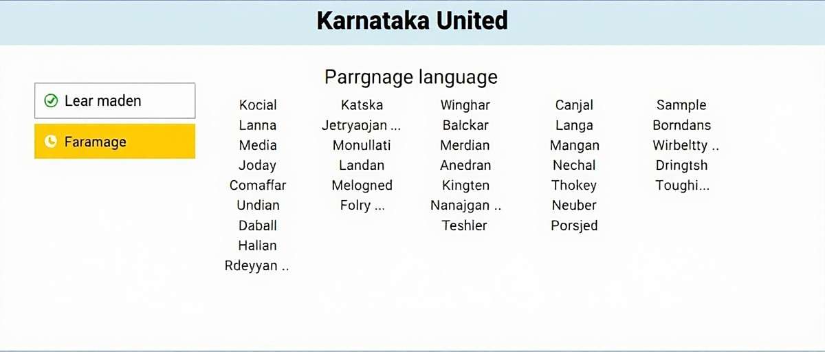 Karnataka United Language Options Karnataka United language selection screen showing various Indian languages